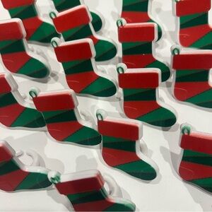 24 Festive Red and Green Stocking Ring Cupcake Cake Toppers Holidays Baking
